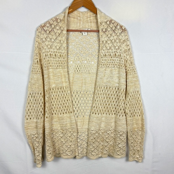 Coldwater Creek Open Knit Cardigan Sweater Sz M Beachy Boho Long Sleeve Beige - Picture 1 of 10